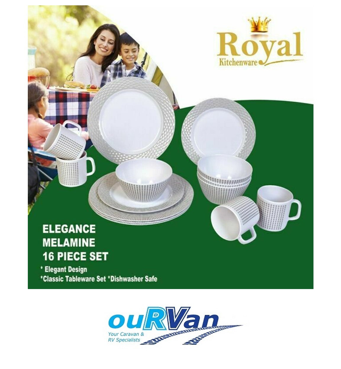 Royal Kitchenware 16 Piece Melamine Dinner Set - Elegance 0241 Caravan Camping